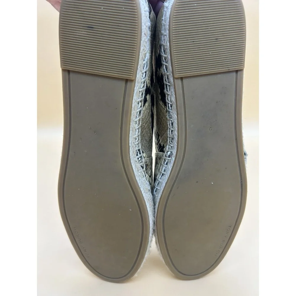 Tory Burch Snake Embossed Espadrille Flats Women's Size 9 Black Beige 12423
